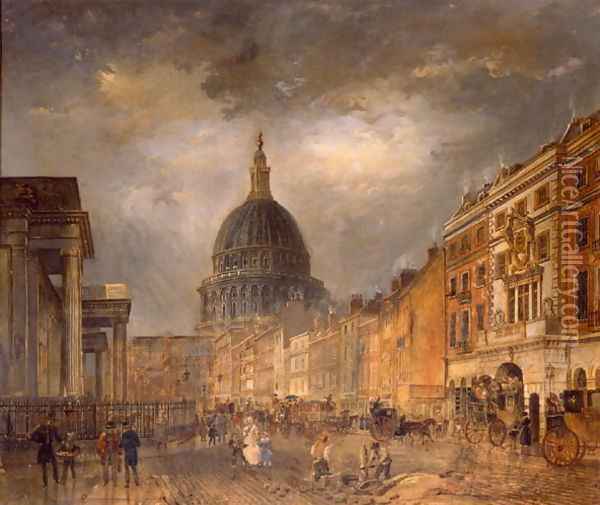 St Martin's le Grand, London, showing the General Post Office and the Bull and Mouth Inn, c.1840 Oil Painting - James Pollard