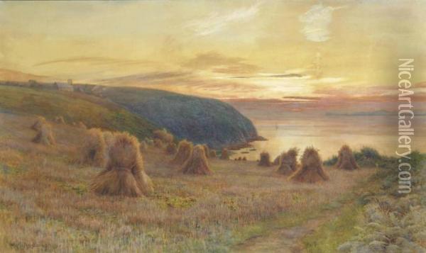 Sunset, St. Austell's Bay, Cornwall Oil Painting - Walter Follen Bishop