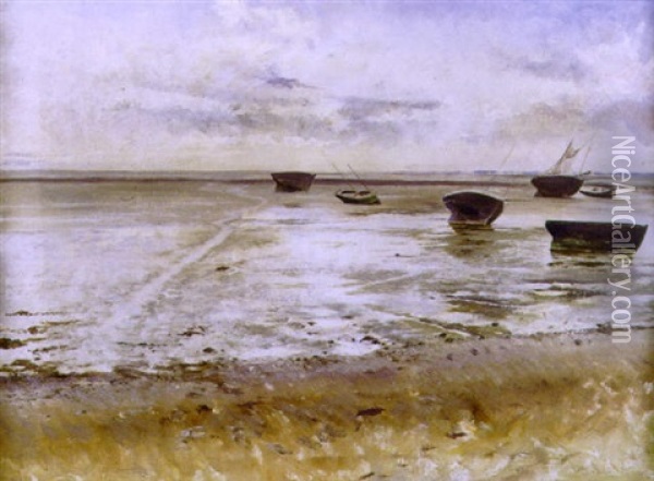 A Maree Basse Oil Painting - August Vilhelm Nikolaus Hagborg