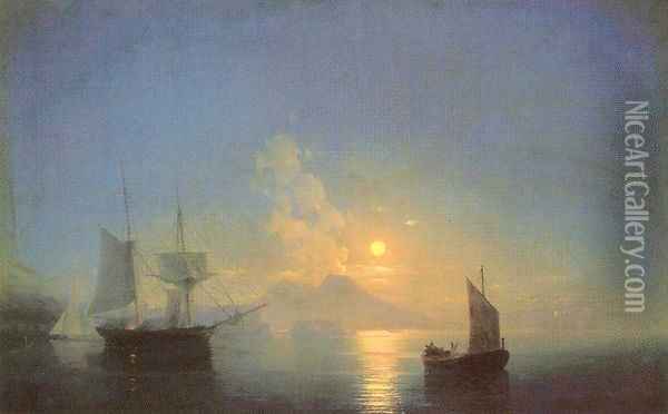 The Bay of Naples by Moonlight Oil Painting - Ivan Konstantinovich Aivazovsky