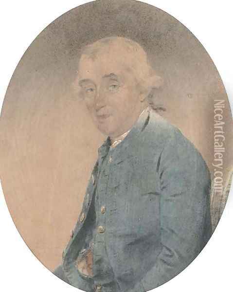 Portrait of General Spencer Cowper, half-length, in a blue jacket Oil Painting - John Downman