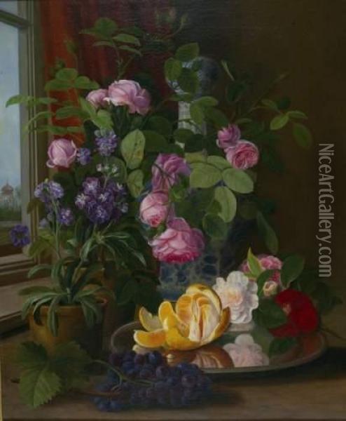 Stillleben Mit Blumen Und Fruchten Oil Painting - Carl Vilhelm Balsgaard