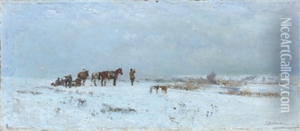 Scene De Chasse En Russie Oil Painting - Ivan Pavlovich Pokhitonov