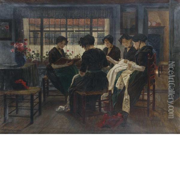 Sewing Circle Oil Painting - Walther Firle