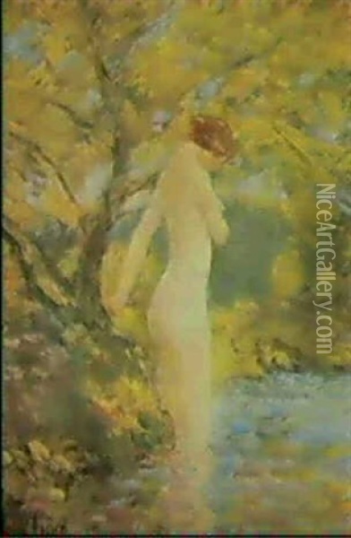 Nymph Bathing Oil Painting - Childe Hassam
