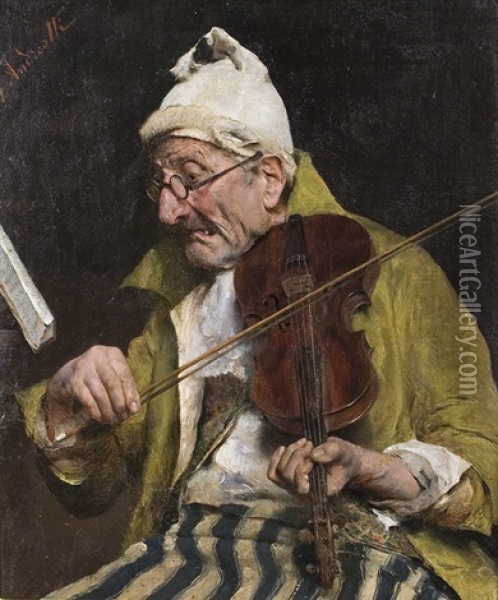 Violin Player Oil Painting - Federico Andreotti
