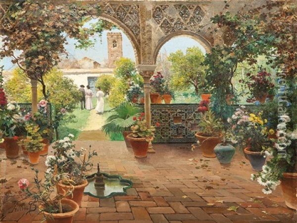 Patio Sevillano Oil Painting - Manuel Garcia y Rodriguez