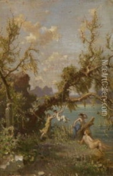 Seeufer Mit Spielenden Nymphen Oil Painting - Heinrich (Franz-Dreber) Dreber
