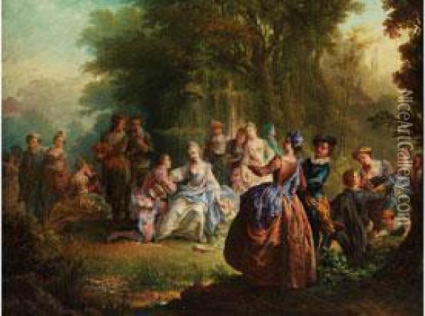 Der Antrag In Galanter Gesellschaft Im Park Oil Painting - Francois Louis Joseph Watteau