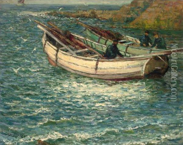 Fishing Boats In A Cove Oil Painting - John Falconar Slater