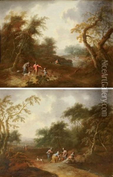Depart Pour La Chasse (+ La Halte Des Chasseurs; 2 Works) Oil Painting - Maximilian Joseph Schinagl