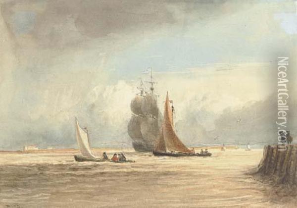 Shipping Off Gravesend Oil Painting - David I Cox