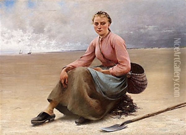 Musselplockerska Oil Painting - August Vilhelm Nikolaus Hagborg