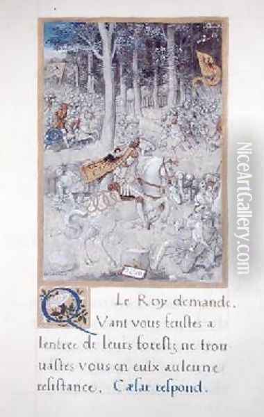 A Battle Scene from Les Commentaires de la Guerre Gallique by Francois Demoulins Oil Painting - Godefroy Le Batave