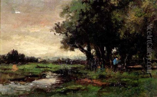Figure In A Rural Landscape Oil Painting - Theophile De Bock