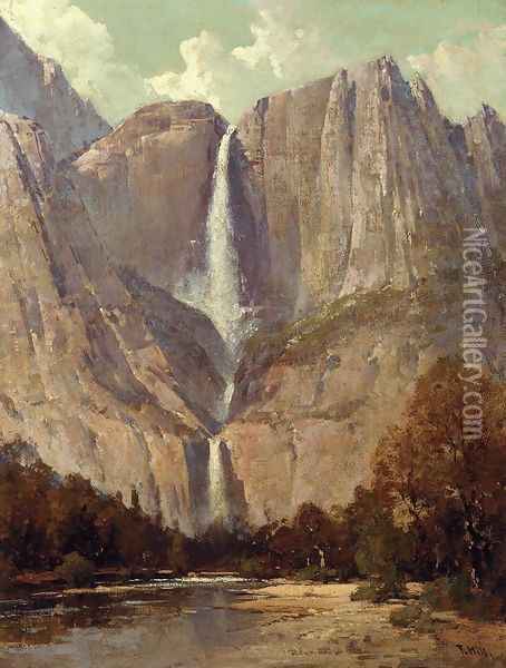Bridle Veil Fall, Yosemite Oil Painting - Thomas Hill