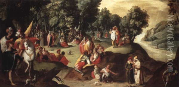 La Predication De Saint Jean Baptiste Sur Les Rives Du Jourdain Oil Painting - Karel van Mander the Elder