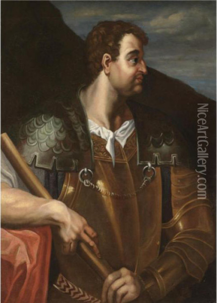 Portrait Of The Emperor Otho, Half Length And In Profile, Wearing Armour Oil Painting - Bernardino Campi