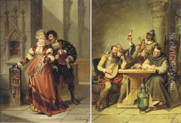 A Kind Gesture (+ Soldiers Making Merry; Pair) Oil Painting - Jakob Emanuel Gaisser