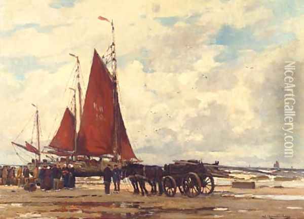 Fischer am Strand von Katwijk Oil Painting - Wilhelm Hambutchen