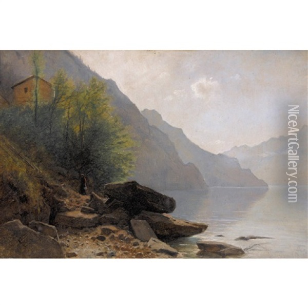 Femme Au Bord Du Lac Des Quatre-cantons Oil Painting - Gustave Eugene Castan