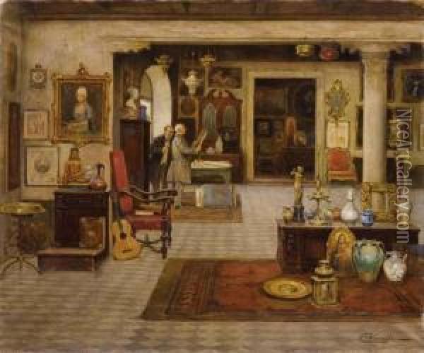 Dall'antiquario Oil Painting - Cesare C. Vianello