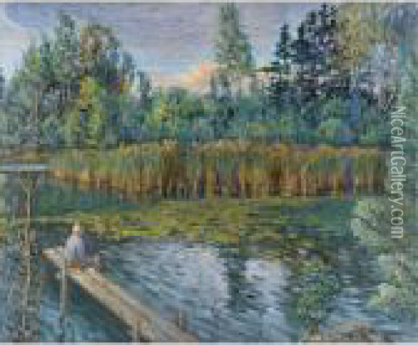 The Angler Oil Painting - Nikolai Petrovich Bogdanov-Belsky