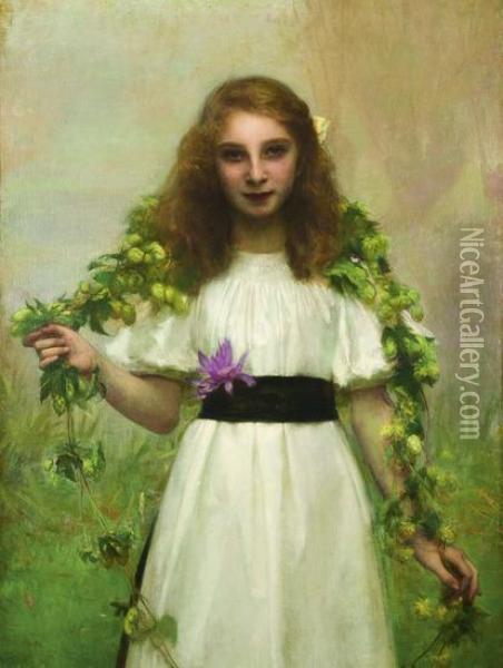 Portrait Of A Young Girl With Flowers Oil Painting - Pascal-Adolphe-Jean Dagnan-Bouveret
