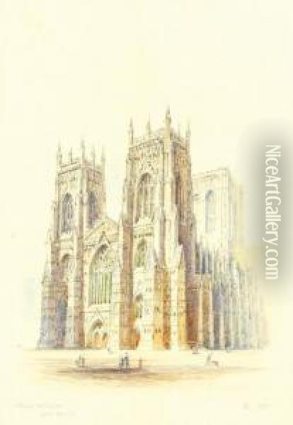York Minster, Westfront; Salisbury Oil Painting - Edwin Thomas Dolby