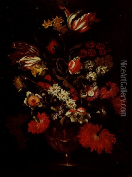 A Still Life Of Flowers In A Vase Oil Painting - Giacomo Recco