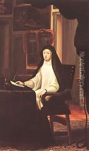 Queen Mariana de Austria as a Widow 1669 Oil Painting - Juan Carreno De Miranda
