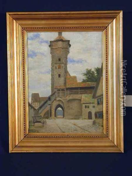 Turm In Rothenburg Oil Painting - August Fischer