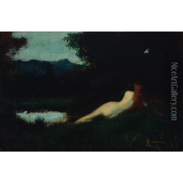Nude By Pond, Circa 1881 Oil Painting - Jean Jacques Henner