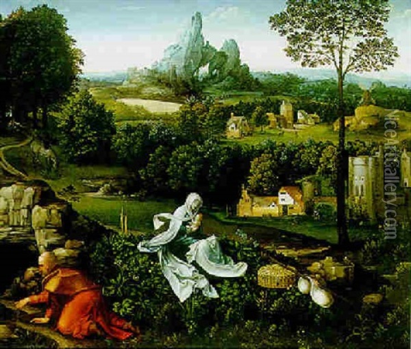The Rest On The Flight Into Egypt Oil Painting -  Master of the Female Half Lengths