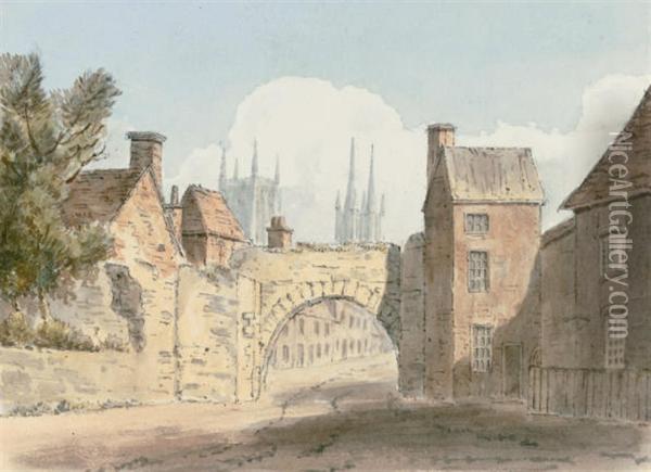 North Side Of The Roman Gate At Lincoln Oil Painting - John Chessell Buckler