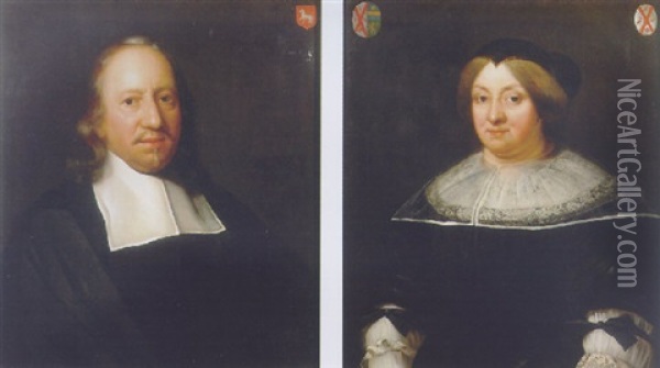Portrait Of Willem Nicolaesz. Van Assendelft Wearing Black Costume With Lace Chemise Oil Painting - Adriaen Backer
