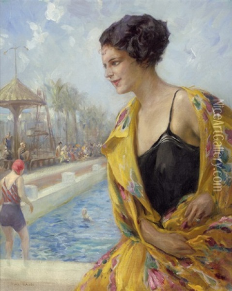Im Freibad Oil Painting - Max Friedrich Rabes