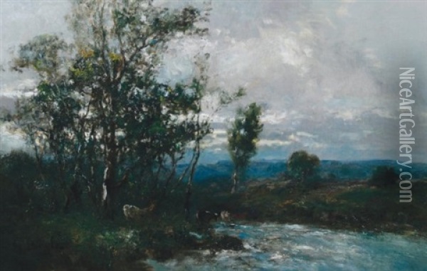 River Landscape Oil Painting - George Boyle