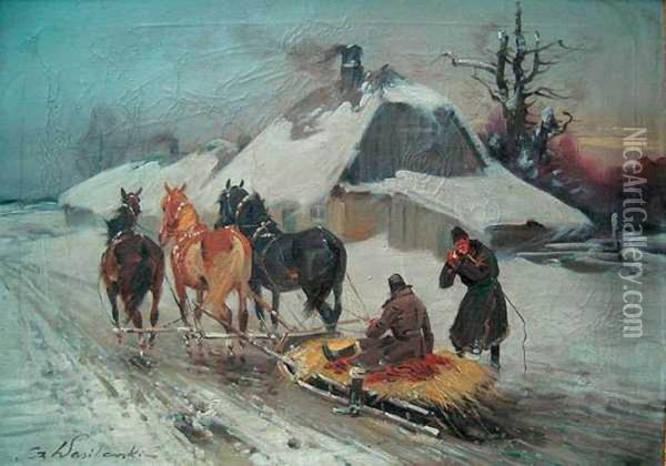 Postoj Przed Chata Oil Painting - Ignacy (Czeslaw Wasilewski) Zygmuntowicz