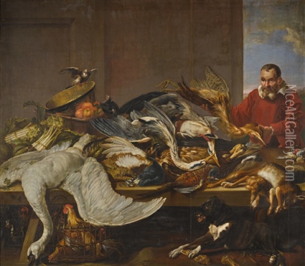 Still Life With Dead Game, Including A Swan, Herons, An Eagle And A Hare Oil Painting - Frans Snijders
