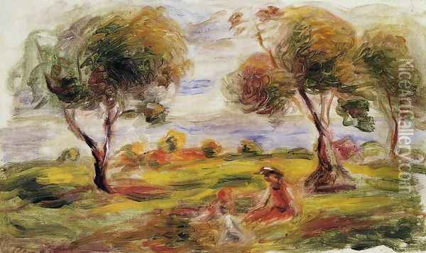 Landscape With Figures At Cagnes Oil Painting - Pierre Auguste Renoir