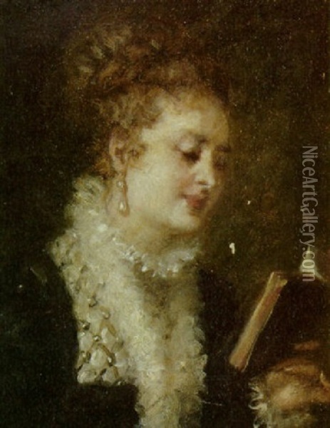 Lady In Lace Reading Oil Painting - Charles Francois Pecrus