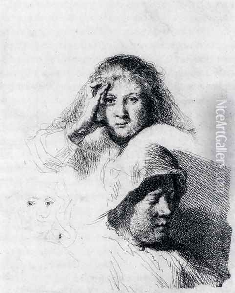 Sheet Of Sketches With A Portrait Of Saskia Oil Painting - Rembrandt Van Rijn