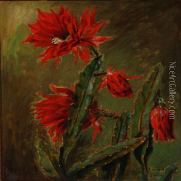 Cactus With Red Flowers Oil Painting - Carl Lund