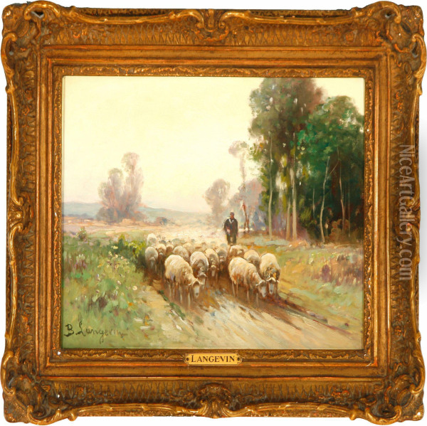 Driving His Sheep Home Oil Painting - Langevin