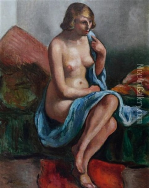 Le Modele Nue Posant Dans L'atelier Oil Painting - Manuel Ortiz De Zarate