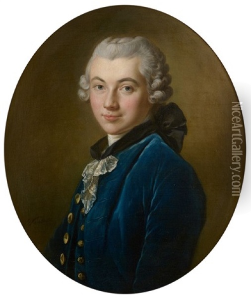 Portrait De Jeune Homme A La Veste Bleue Oil Painting - Jean-Baptiste van Loo