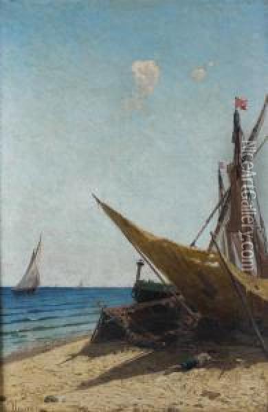 Bateau De Peche Sur La Greve Oil Painting - Ugo Manaresi