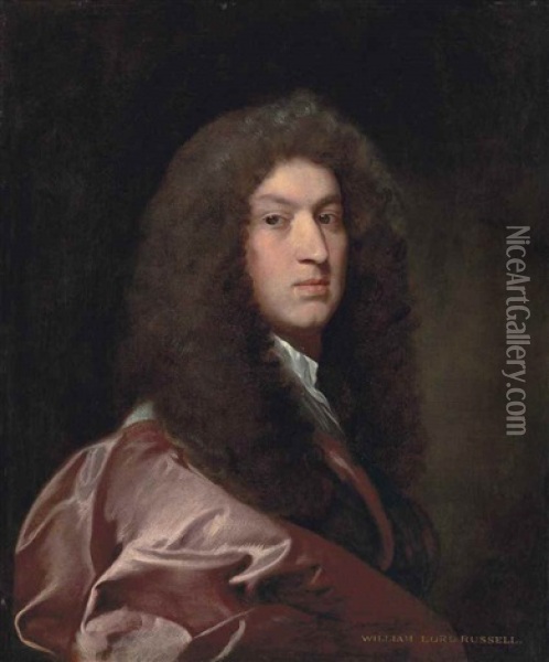 Portrait Of William, Lord Russell (1639-1683), Half-length, In A Red Coat And Wig Oil Painting - Gerard van Soest
