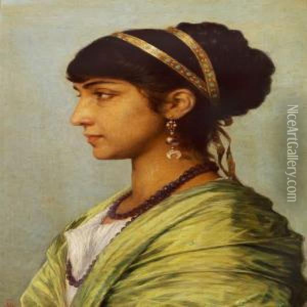 Profile Portrait Of An Italian Woman Oil Painting - Anton Thiele